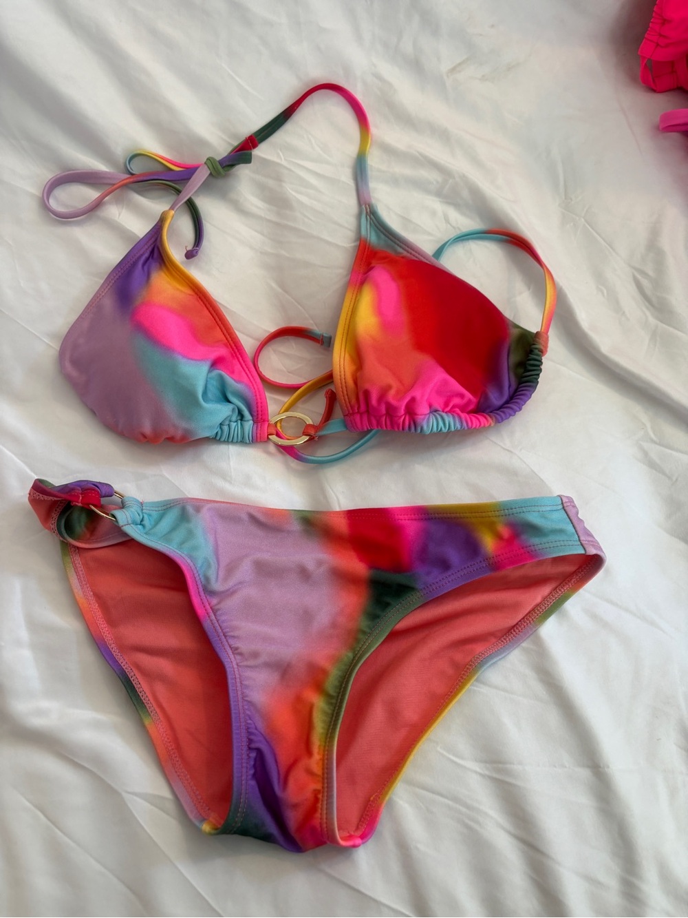 No Boundaries Coral and Hot Pink Bikini Top